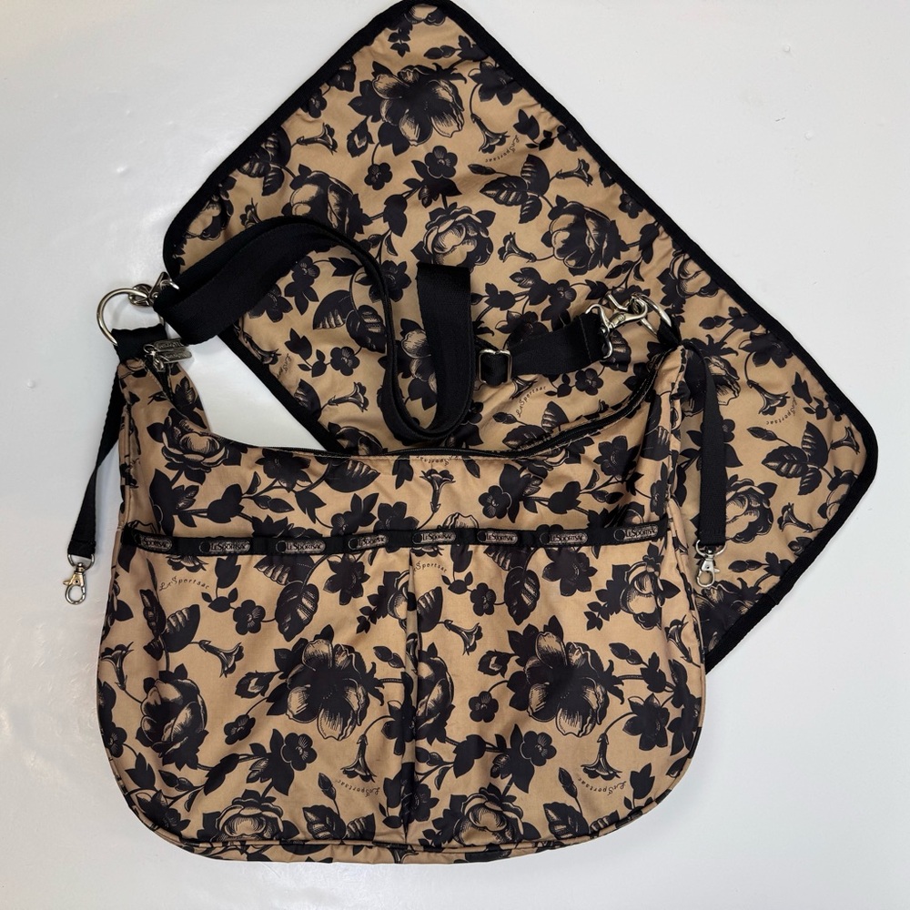 LeSportsac Baby Diaper Bag Floral Black Tan Nylon Changing Pad Adjustable Strap - Picture 14 of 14